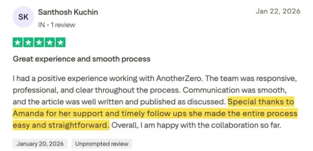Santhosh Kuchin's Trustpilot review