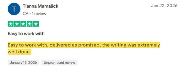Tianna Mamalick's Trustpilot review
