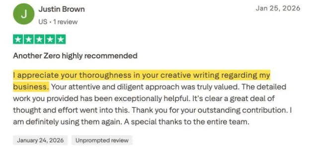 Justin Brown's Trustpilot review