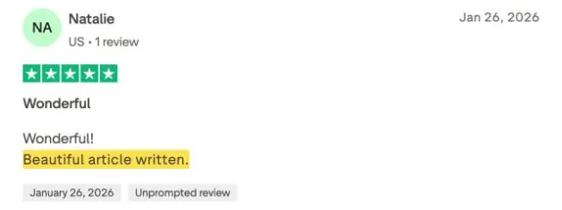 Natalie's Trustpilot review