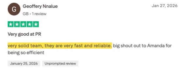 Geoffery Nnalue's Trustpilot review