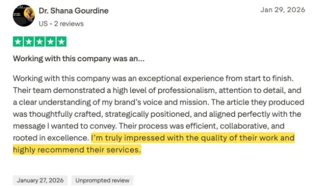 Dr. Shana Gourdine's Trustpilot review