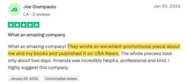 Joe Giampaolo's Trustpilot review