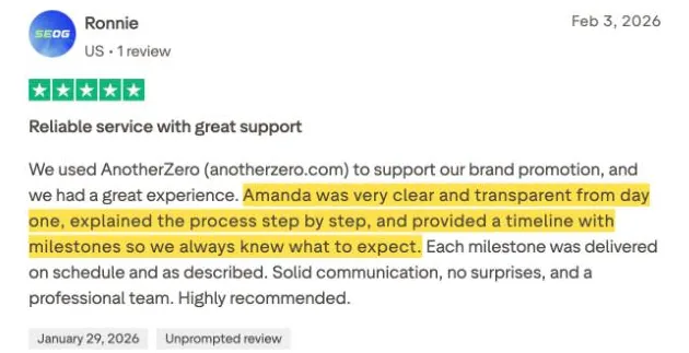 Ronnie's Trustpilot review