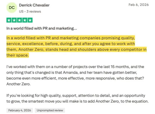 Derrick Chevalier's Trustpilot review