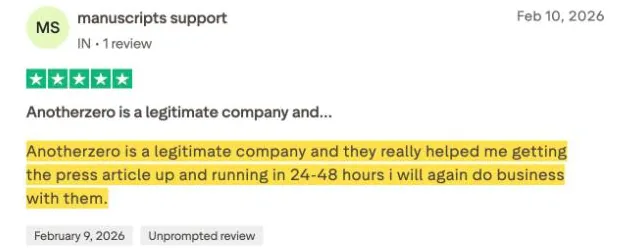 manuscripts support's Trustpilot review