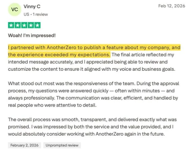 Vinny C's Trustpilot review