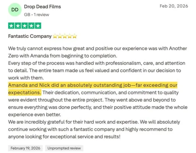 Drop Dead Films's Trustpilot review