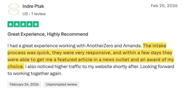 Indre Ptak's Trustpilot review