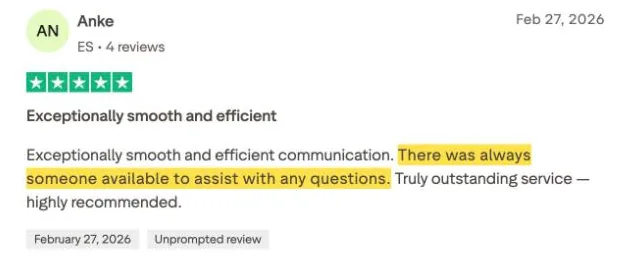 Anke's Trustpilot review