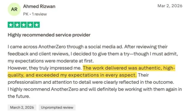 Ahmed Rizwan's Trustpilot review