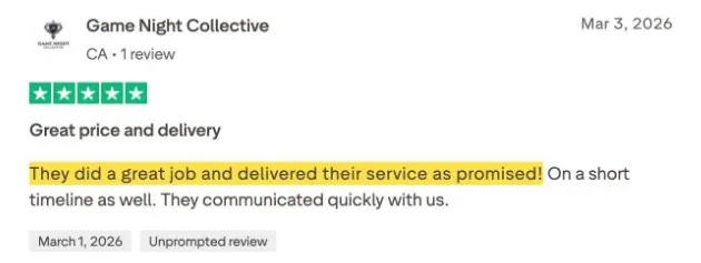 Game Night Collective's Trustpilot review