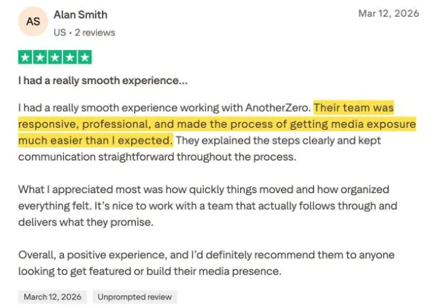 Alan Smith's Trustpilot review