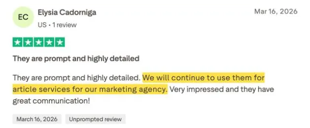Elysia Cadorniga's Trustpilot review