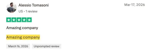 Alessio Tomasoni's Trustpilot review