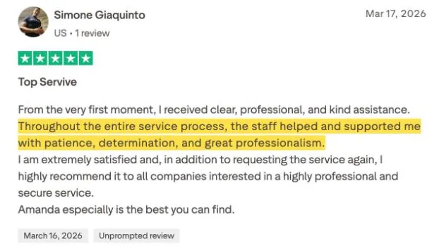 Simone Giaquinto's Trustpilot review