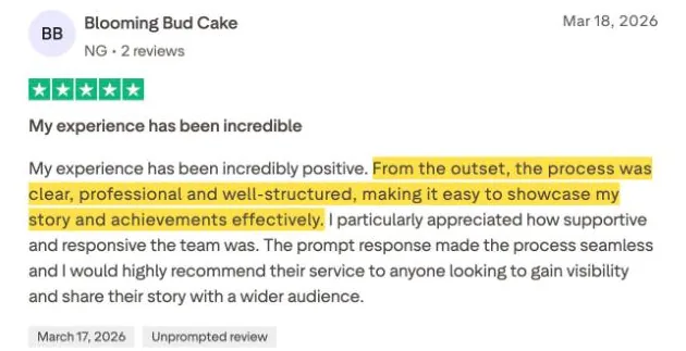 Blooming Bud Cake's Trustpilot review