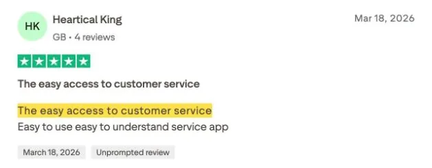 Heartical King's Trustpilot review
