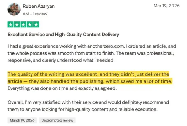 Ruben Azaryan's Trustpilot review