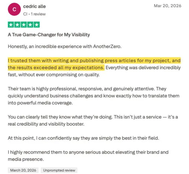 cedric alle's Trustpilot review