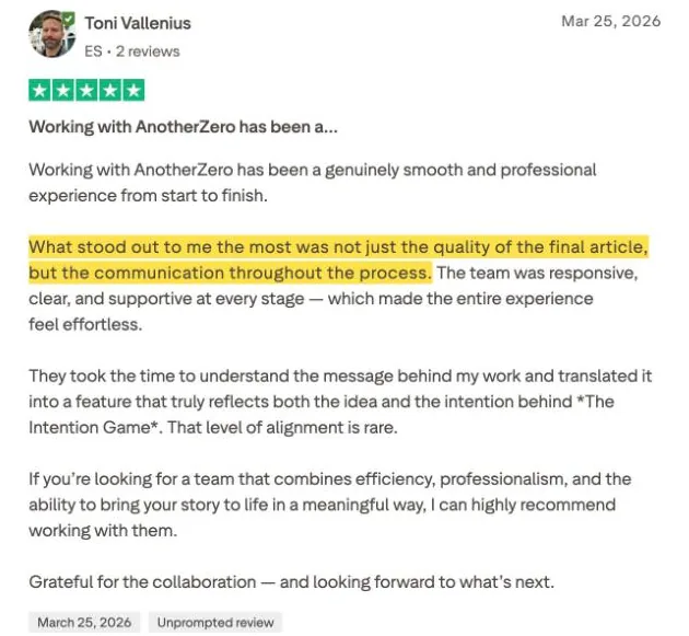 Toni Vallenius's Trustpilot review