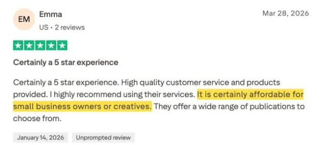 Emma's Trustpilot review