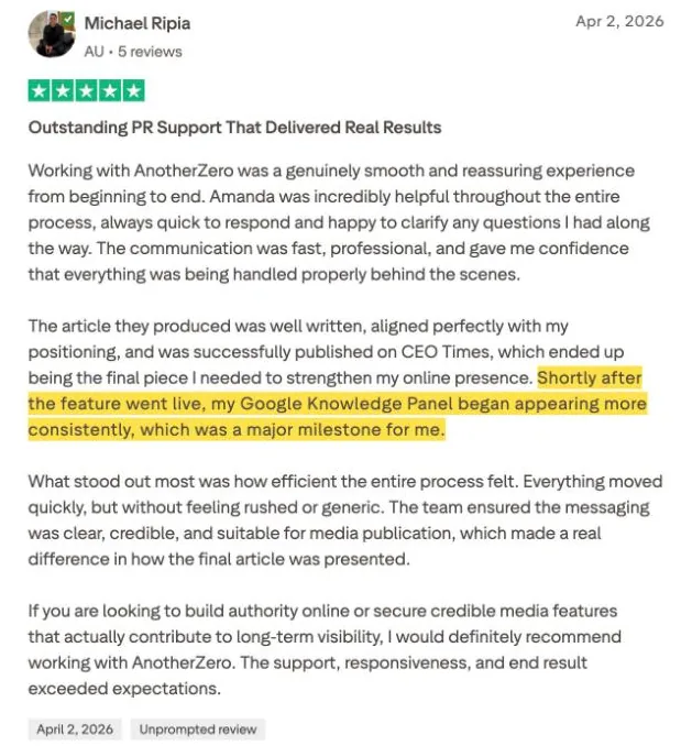 Michael Ripia's Trustpilot review