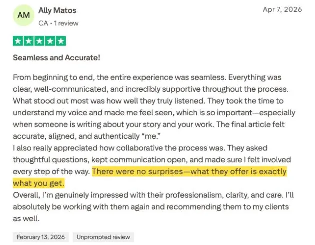 Ally Matos's Trustpilot review