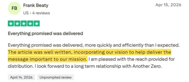 Frank Beaty's Trustpilot review