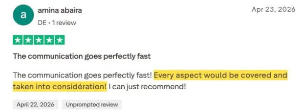 amina abaira's Trustpilot review