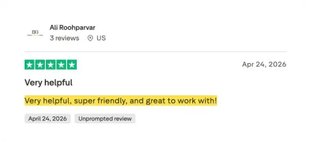 Ali Roohparvar's Trustpilot review