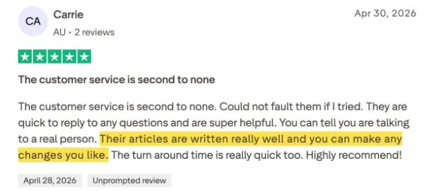 Carrie's Trustpilot review