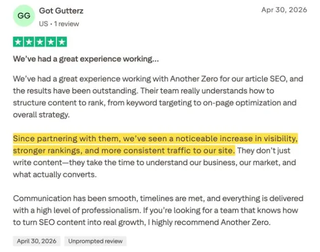 Got Gutterz's Trustpilot review