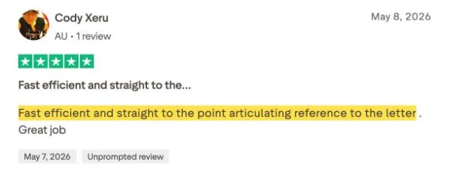 Cody Xeru's Trustpilot review