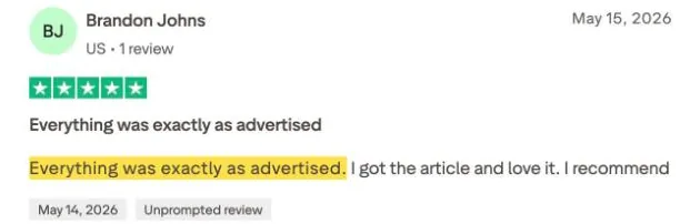 Brandon Johns's Trustpilot review