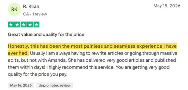 R. Kiran's Trustpilot review