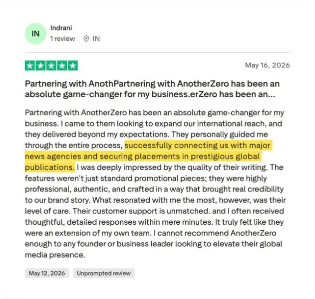 Indrani's Trustpilot review