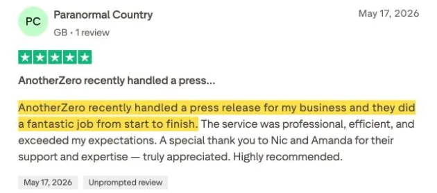 Paranormal Country's Trustpilot review