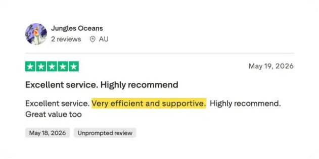 Jungles Oceans's Trustpilot review