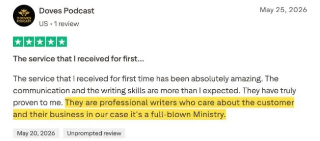 Doves Podcast's Trustpilot review
