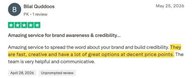 Bilal Quddoos's Trustpilot review