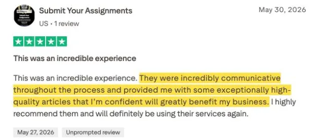 Submit Your Assignments's Trustpilot review