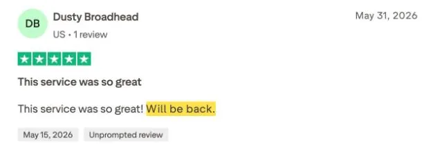 Dusty Broadhead's Trustpilot review