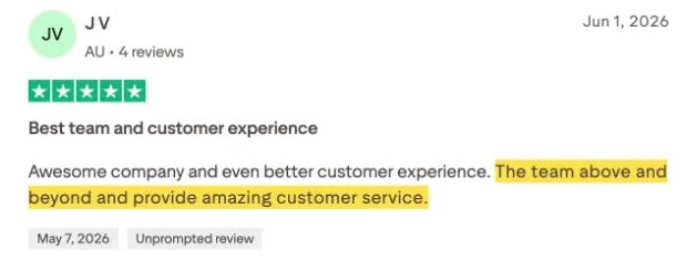 J V's Trustpilot review