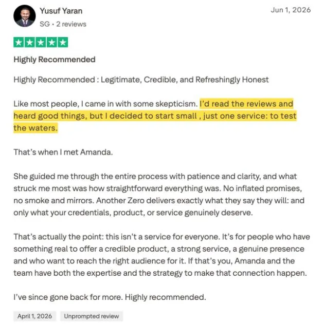 Yusuf Yaran's Trustpilot review