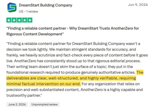 DreamStart Building Company's Trustpilot review
