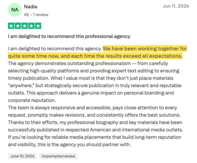 Nadia's Trustpilot review