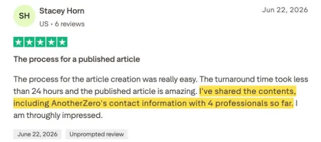 Stacey Horn's Trustpilot review