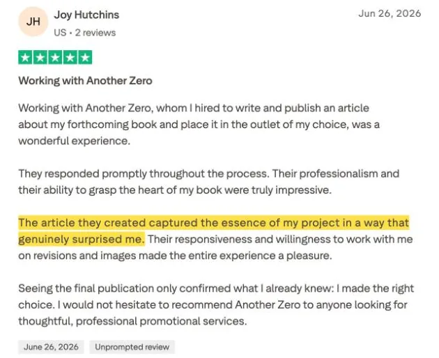Joy Hutchins's Trustpilot review