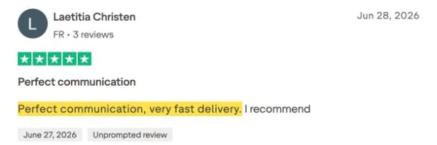 Laetitia Christen's Trustpilot review